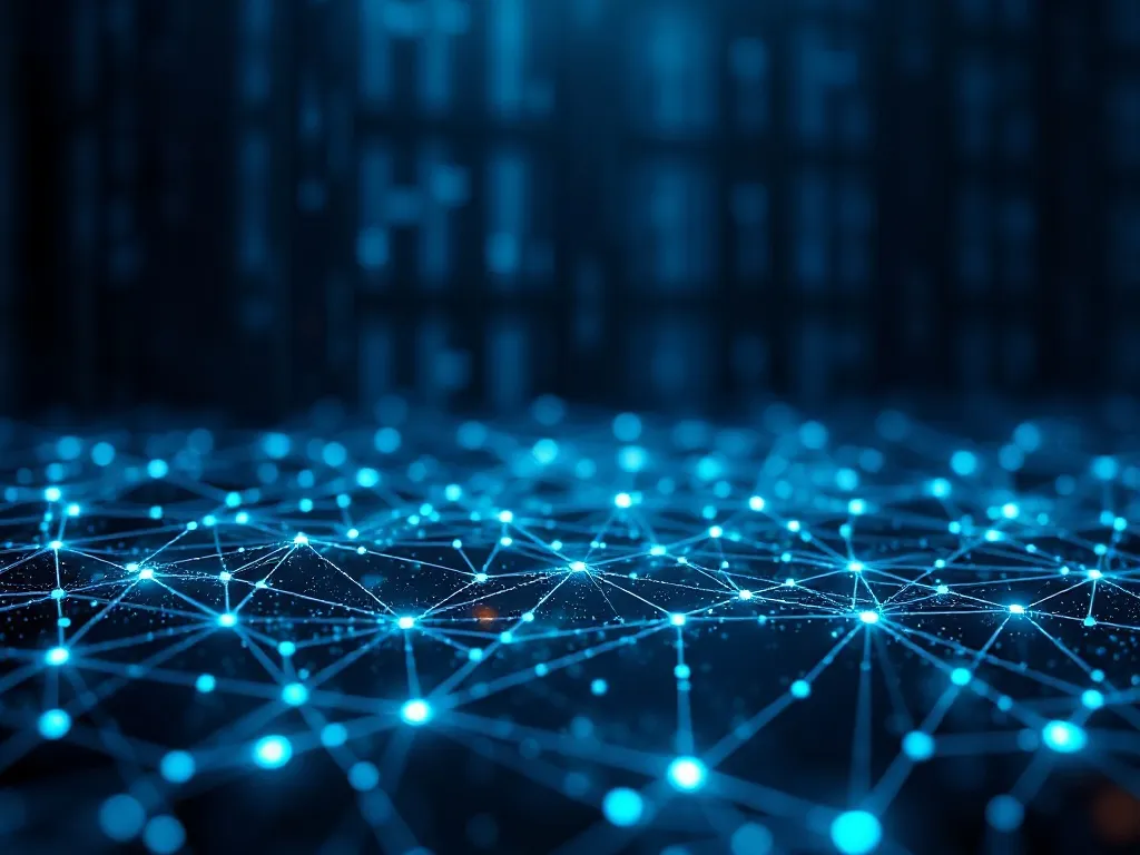 A high-tech digital database visualization with abstract glo