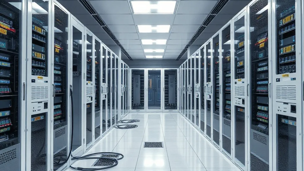 A high-angle professional shot of a modern clean server room